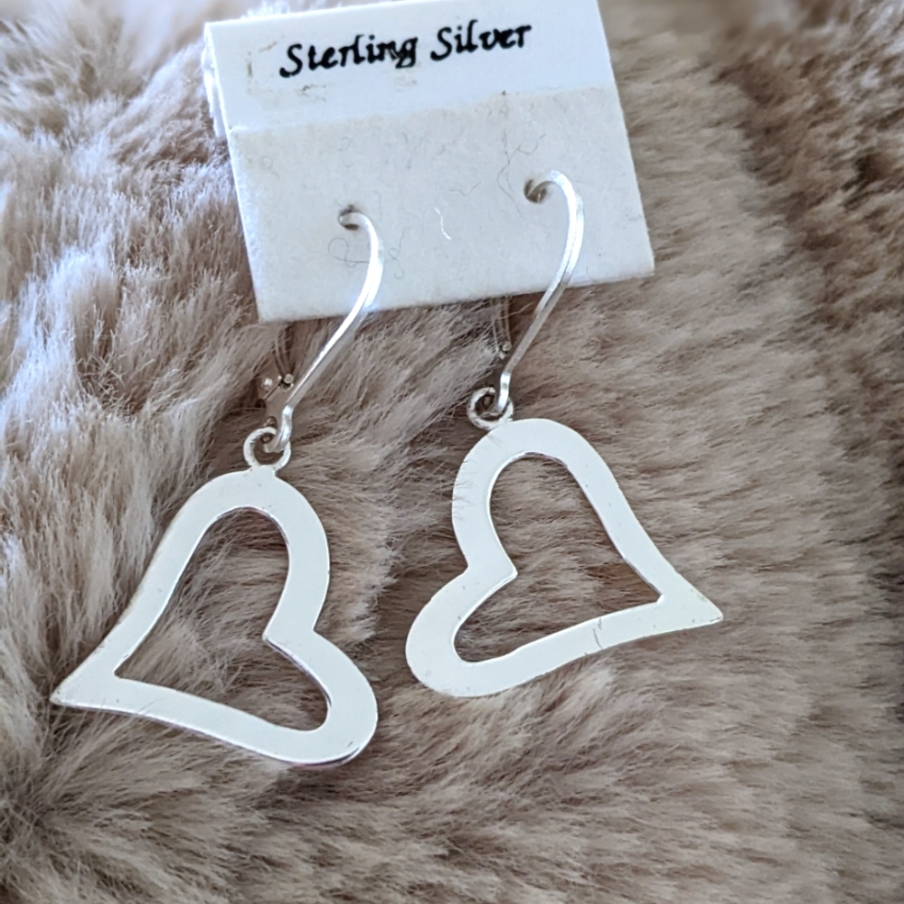 Pair of 925 Sterling Silver Dangle Heart earrings.